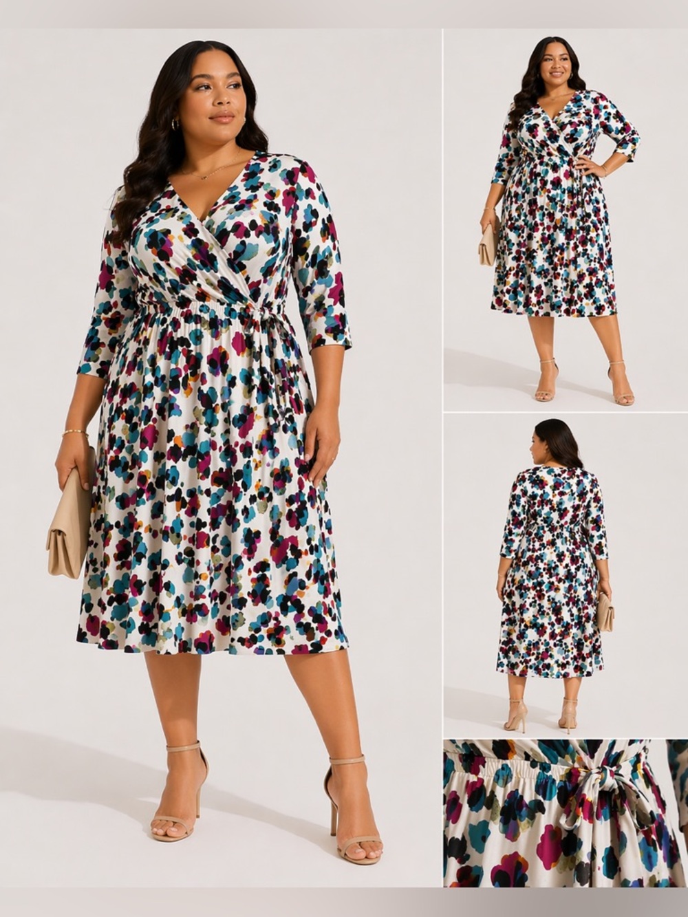 Lane Bryant Abstract Print Faux Wrap Midi Dress 22/24 White Multi 3X